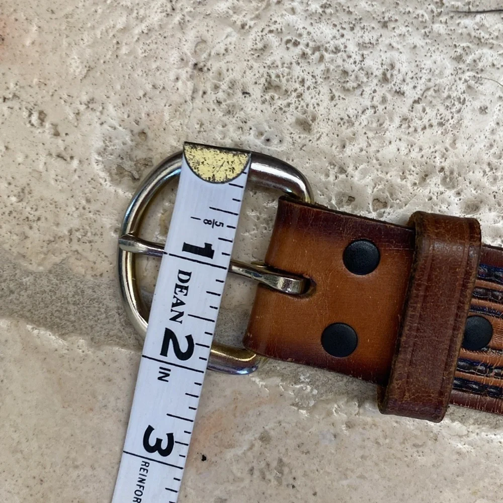 Genuine Leather Belt Brown Cognac Tulled silver buckle distressed Mexico